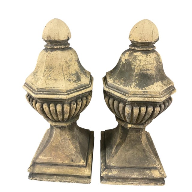English Pair of Large Neoclassical Weathered Stone Finials For Sale - Image 3 of 7
