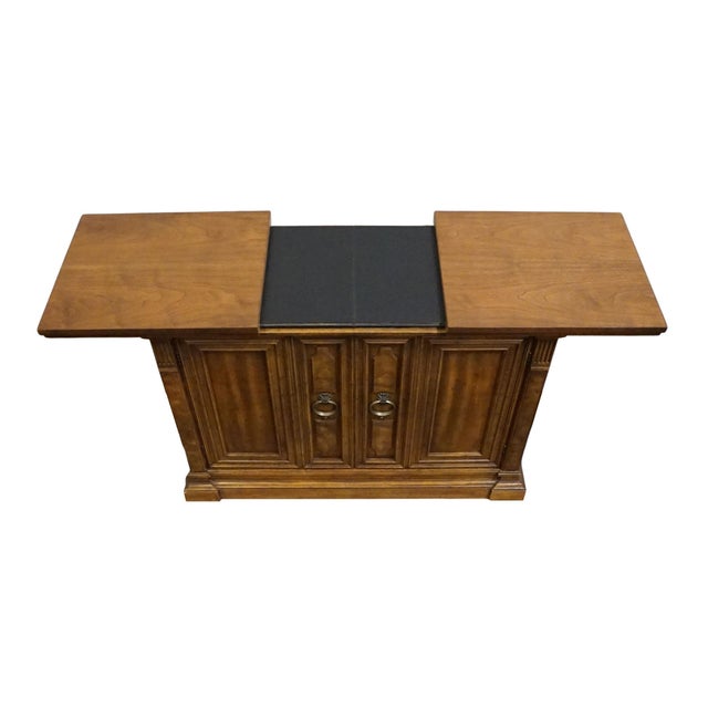 Drexel Furniture Walnut Italian Neoclassical Tuscan Style 60" Slide Top Server Buffet For Sale - Image 10 of 18