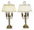 Vintage French Country Tole Metal Shade Brass Column Candelabra Table Lamps Pair For Sale