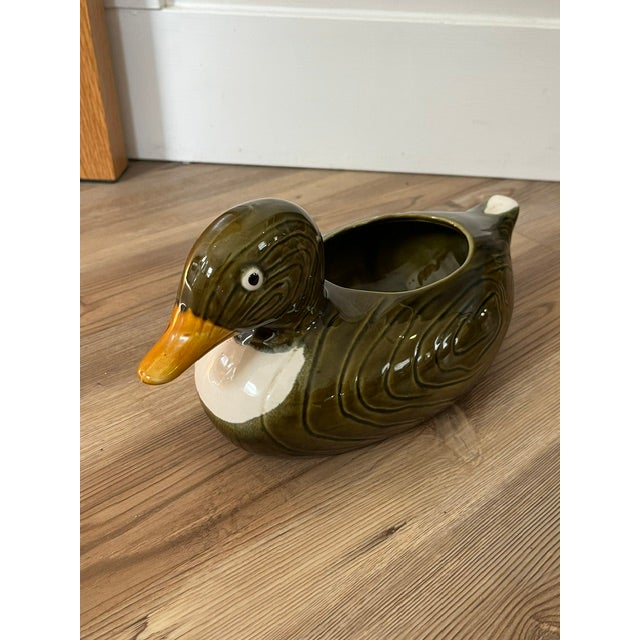 1970s Vintage Green Glazed Ceramic Duck Planter Made in Portugal for f.t.d.A For Sale - Image 5 of 9