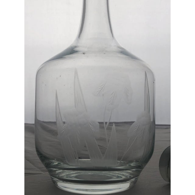 Mid-Century Modern Mid-Century Modern Flower/Grass Etched Glass Carafe Stopper For Sale - Image 3 of 7