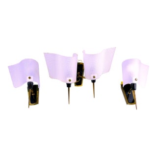 Maison Arlus, Set of Three Brass Perspex and Metal Sconces, France Mid-Century For Sale