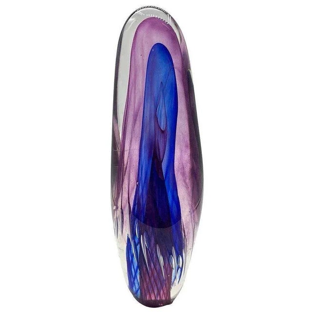 Mid-Century Modern 1960s Mid-Century Tear Drop Blue and Purple Murano Style Art Glass Sculpture For Sale - Image 3 of 8