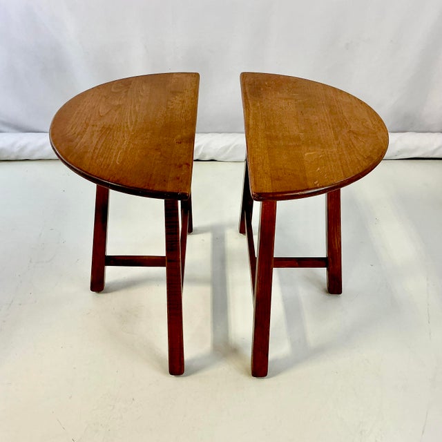 1940s Vintage Danish Brutalist Folk Art Boho Chic Half Moon Teak Side Tables - A Pair For Sale - Image 6 of 15