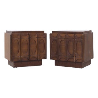 Tobago Brutalist Mid Century Walnut Nightstands - Pair For Sale