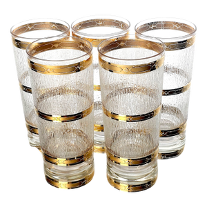 Mid Century Modern Culver Highball Glasses – Set of 5 With 22k Gold Icicle Pattern