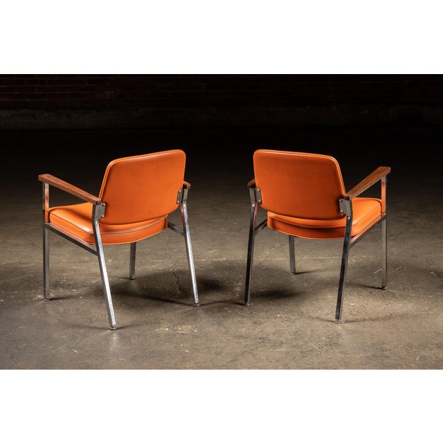 Pair of Delwood Mid Century Orange Vinyl Armchairs For Sale In Chicago - Image 6 of 10