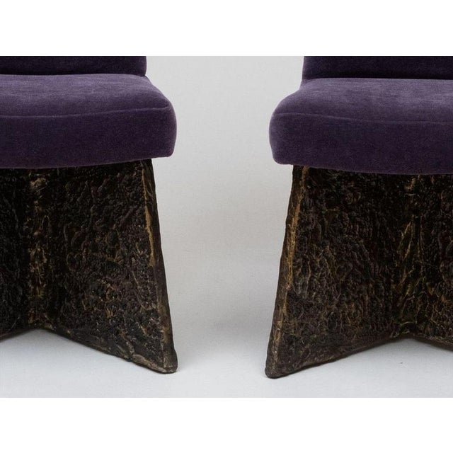 Brass Brutalist Mohair Dining Chairs by Adrian Pearsall c. 1960 - Set of 6 For Sale - Image 8 of 12