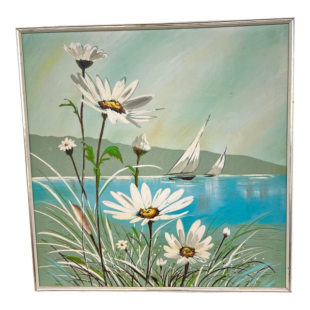 Mid-Century Modern Floral and Nautical Painting For Sale