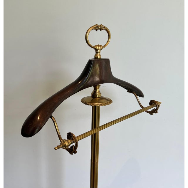 1940s Neoclassical Style Brass and Wood Valet Stand on Casters For Sale - Image 6 of 12