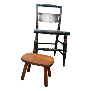 1960s Vintage Wooden Farm Foot Stool For Sale