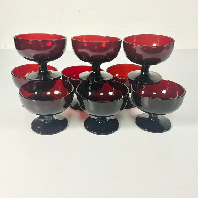 1920s 1920s Antique Art Deco Boho Chic Hollywood Regency Ruby Red Champagne Coupes - Set of 9 For Sale - Image 5 of 12
