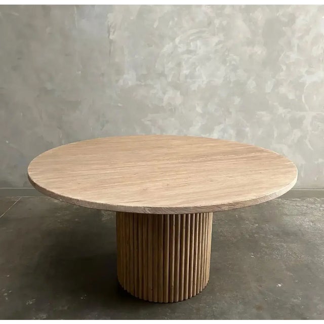 Rustic Solid Wood Niki Round Dining Table With Fluted Base72" For Sale - Image 3 of 3