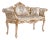 French Rococo Style Settee – Cream Floral Upholstery With Gold Leaf Carved Frame & 2 Pillows For Sale