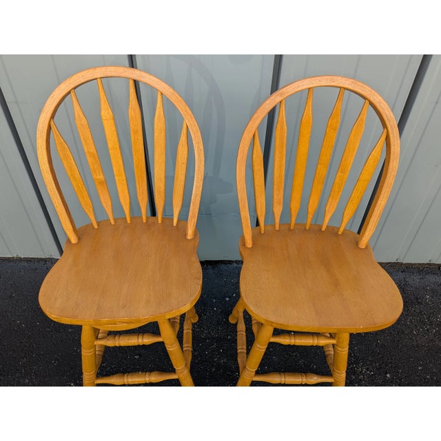 Vintage Old Windsor Oak Solid Wood Wooden Kitchen Bar Counter Swivel Chair Stool For Sale In Washington DC - Image 6 of 9