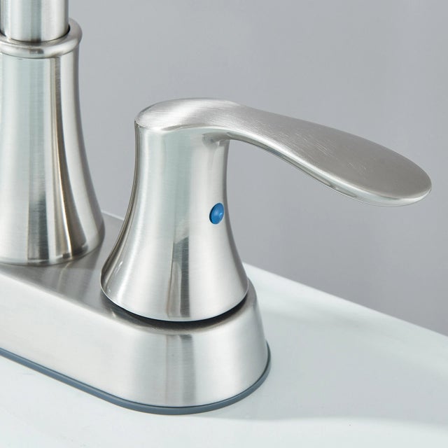 American Brushed Nickel Bathroom Sink Faucet 3Hole 4in Centerset Vanity Mixer With Drain For Sale - Image 3 of 8