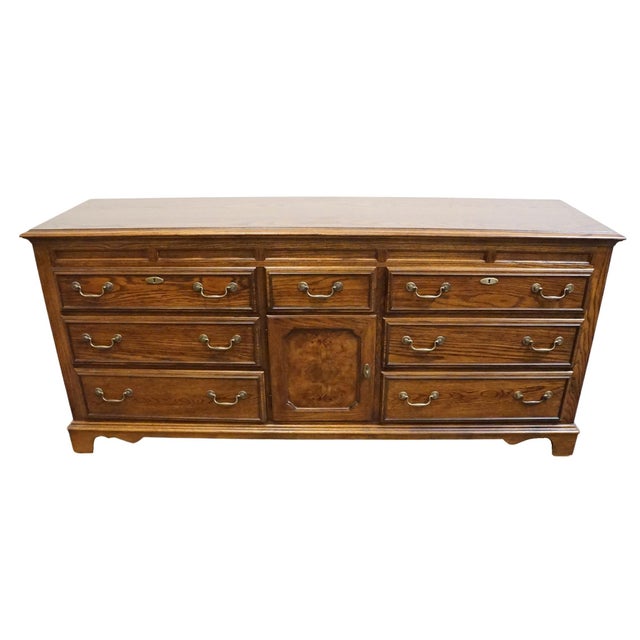 American Bassett Furniture Solid Walnut Early American 72" Triple Door Dresser 260-2060-247 For Sale - Image 3 of 15