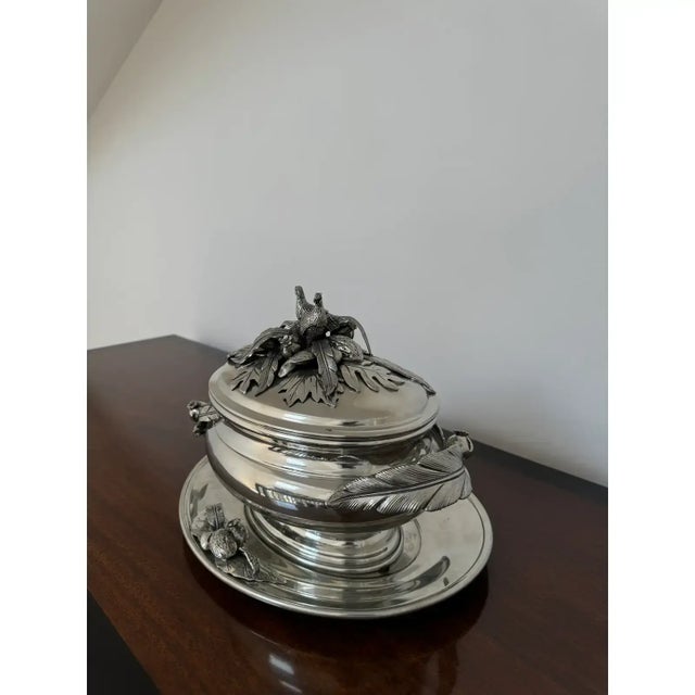 2010s Rare Cipolla Pewter Pheasant Tureen & Under Plate For Sale - Image 5 of 11