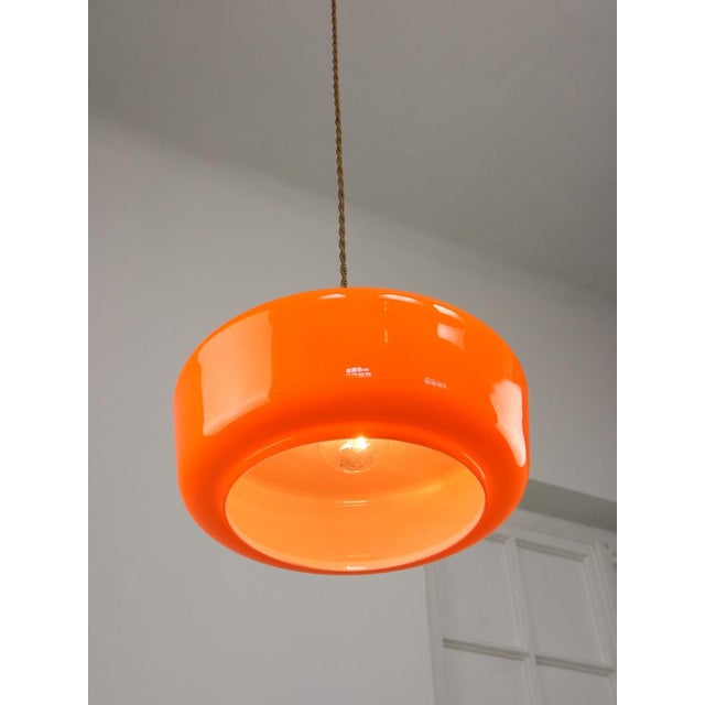 Red Mid-Century Modern Italian Orange Glass and Brass Pendant Lamp For Sale - Image 8 of 15