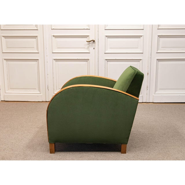 Vintage Lounge Chair in Green Velvet, Sweden, 1930s For Sale - Image 4 of 13