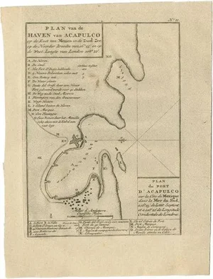 Antique Map of the Port of Acapulco in Mexico, 1749