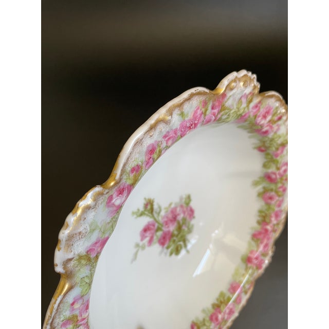 Antique Jean Pouyat Limoges Large Serving Bowl With Pink Roses For Sale - Image 13 of 13