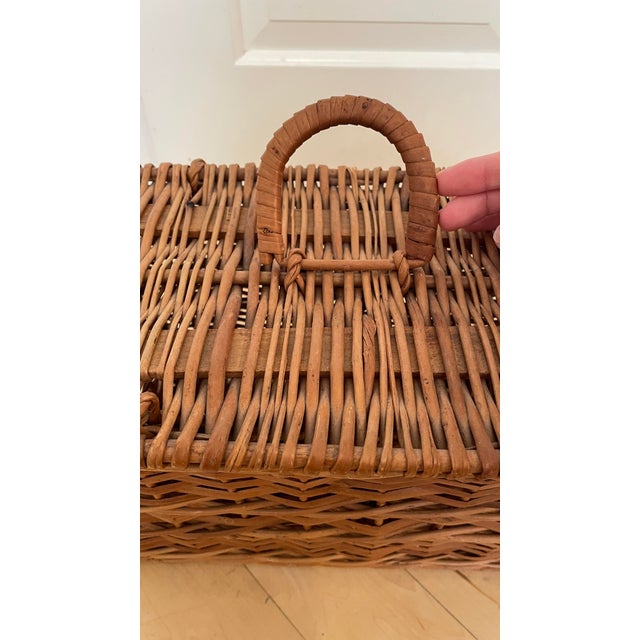 Vintage Brown Wicker Basket Truck Picnic Basket Storage For Sale - Image 10 of 10