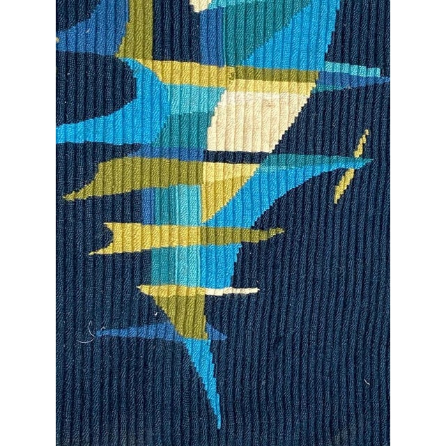 Turquoise Modern French Tapestry with Gilles Duvert, 1970s For Sale - Image 8 of 13