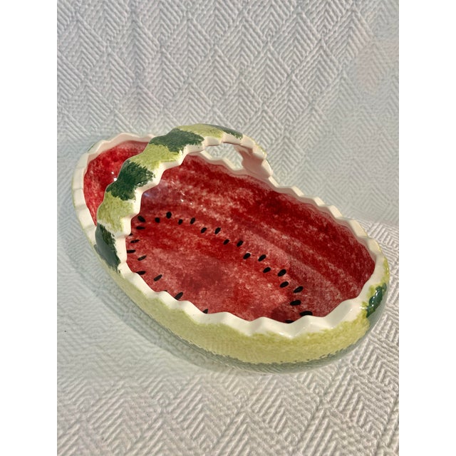 Vintage Ceramic Oval Watermelon Serving Bowl With Handle For Sale - Image 4 of 9