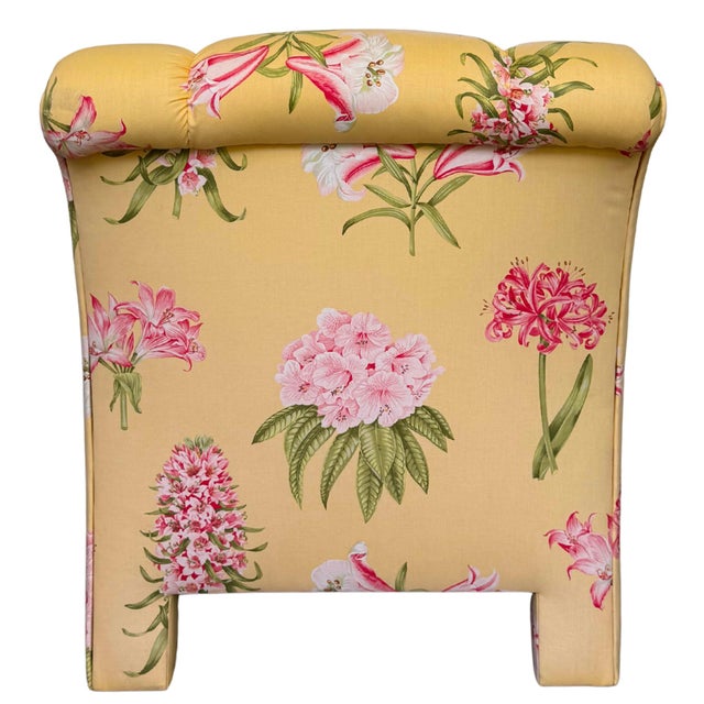 Pair of Palm Beach Regency Yellow Floral Slipper Chairs With Throw Pillows For Sale - Image 10 of 18