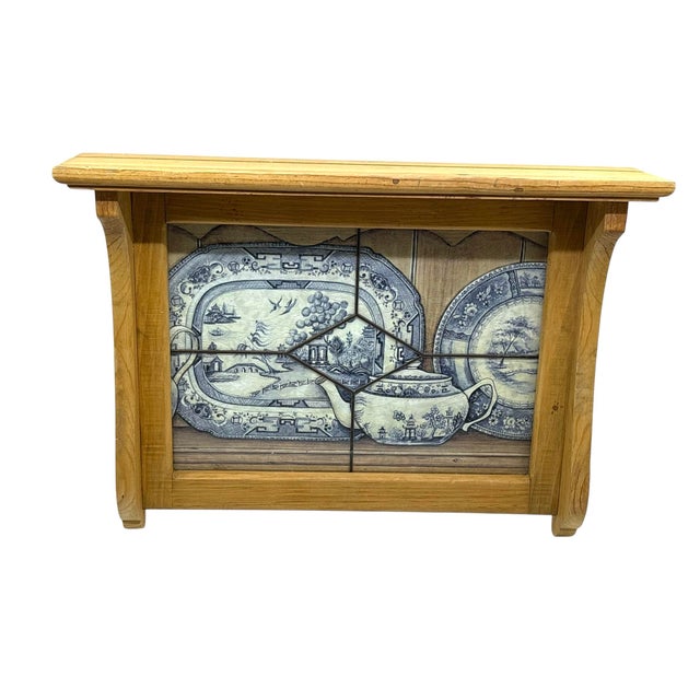 Late 20th Century Pine Wood Shelf With Chinoiserie Glass Design For Sale - Image 5 of 11