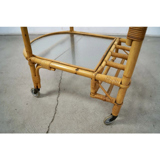1960’s Mid-Century Modern Rattan & Glass Bar Cart For Sale - Image 12 of 12