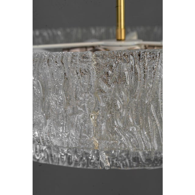 Round Textured Glass Ring and Brass Pendant Lamp by J. T. Kalmar, 1950s For Sale - Image 9 of 18