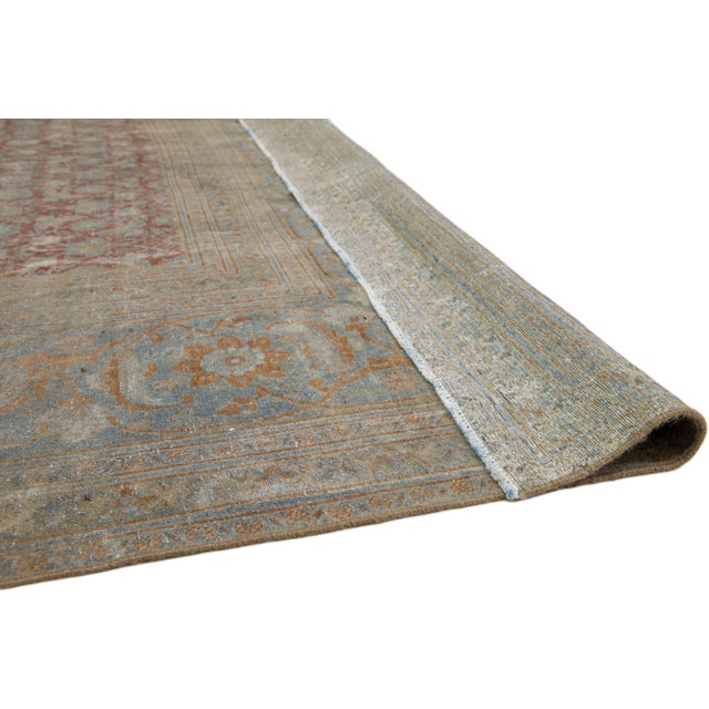 Textile Handmade Rust Wool Rug Antique Persian Tabriz With Allover Motif For Sale - Image 7 of 9
