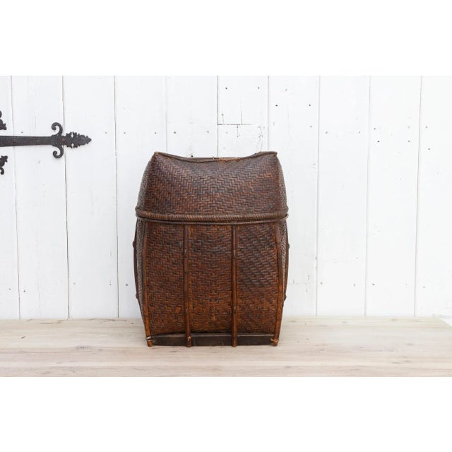 Brown Large Antique Handwoven Nepalese Tharu Basket For Sale - Image 8 of 8