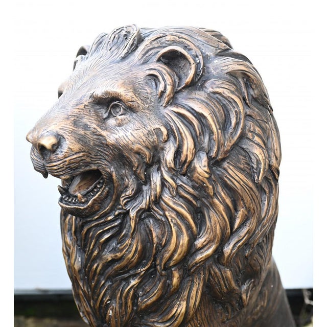 2000 - 2009 Bronze Lion Gatekeeper Statues Guard Casting Lions, Set of 2 For Sale - Image 5 of 11