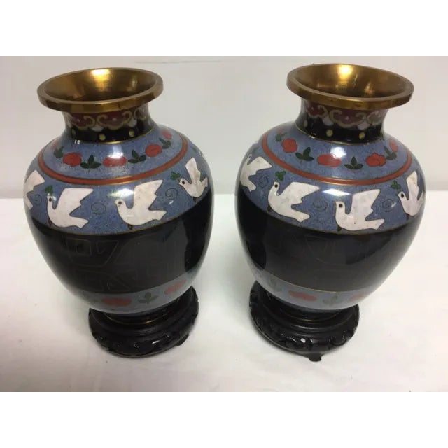 Black Vintage Asian Cloisonne Vases - A Pair For Sale - Image 8 of 8
