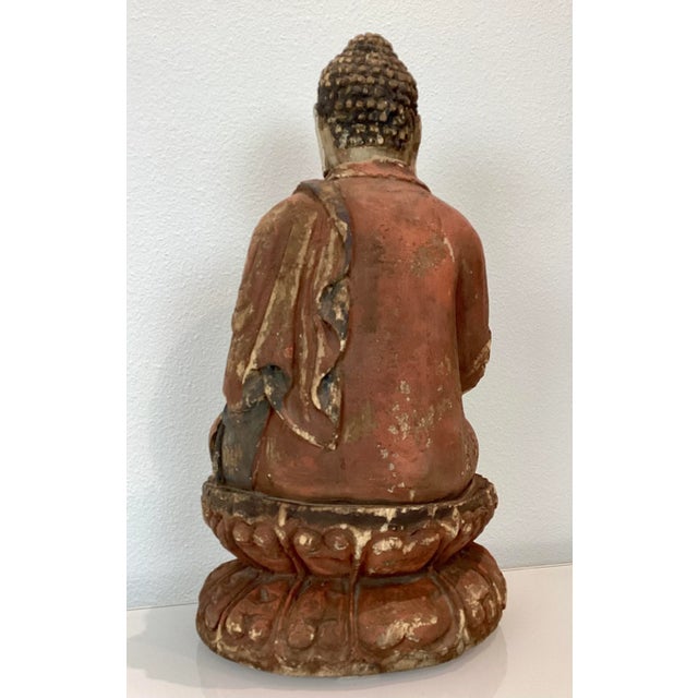 Rare Antique One Piece of Wood Carved Buddha Statue Sculpture Made from one piece of carved wood, the Buddha is of a great...