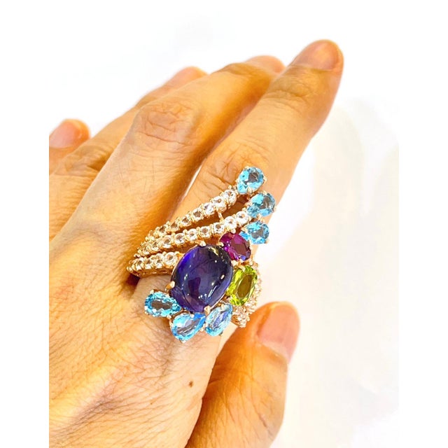 Bochic "Capri" Vintage Sapphire & Multi Gem Cocktail Ring 18k Gold & Silver For Sale - Image 17 of 18