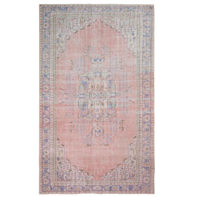 1960s Vintage Distressed Oushak Rug - 6′6″ × 10′9″ For Sale