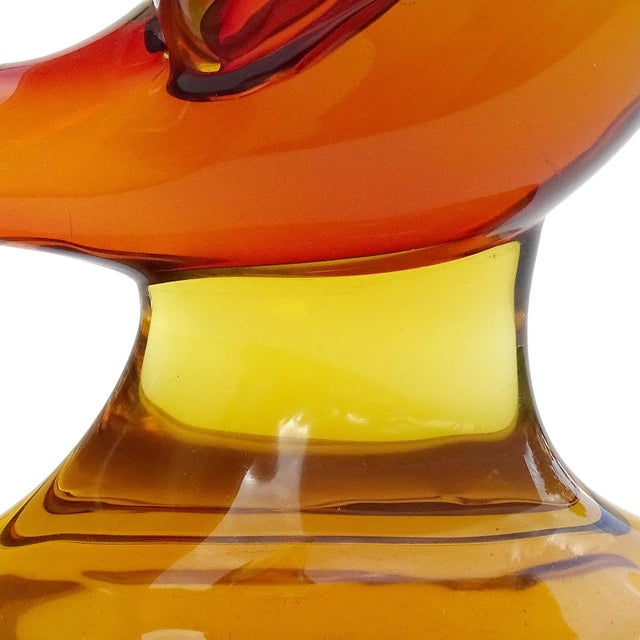 Mid 20th Century Vintage Seguso Murano Sommerso Orange Red Italian Art Glass Flying Duck Bird Centerpiece Sculpture For Sale - Image 5 of 6