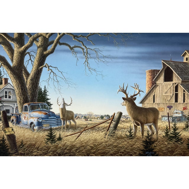 Art Deco 1990s Old Rivals II - Whitetail Deer by Larry Zach Rival Deer Meet ~ Signed Print For Sale - Image 3 of 5