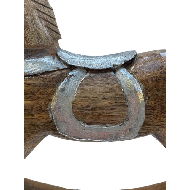 Large Vintage Holiday Wooden Rocking Horse Pony With Sterling Silver Appliqué For Sale - Image 4 of 11