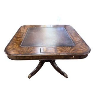 Late 20th Century Regency Style Burled Walnut Leather Top Game Table For Sale