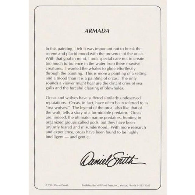 Printmaking Materials Daniel Smith "Armada" Signed Limited Edition Orca Lithograph, 1992 For Sale - Image 7 of 9