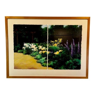 Acrylic on Paper Dyptich of a Garden For Sale