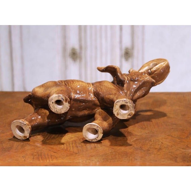 Brown Mid-Century Italian Glazed Ceramic Elephant Sculpture With Raised Trunk For Sale - Image 8 of 8