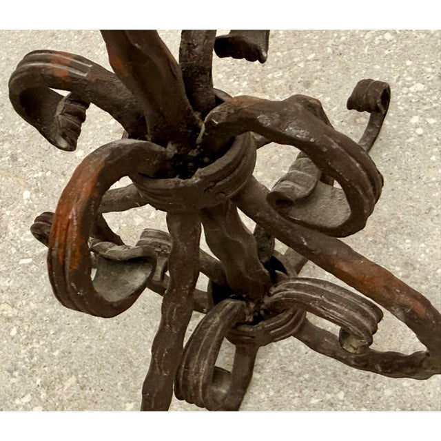 Vintage Spanish Revival Wrought Iron Hand-Forged Spiral Candlestick For Sale - Image 9 of 12