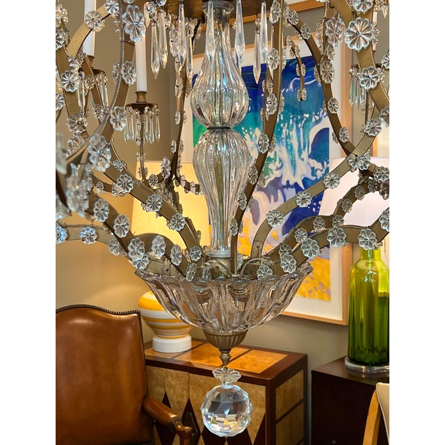 Imposing Gilt-Iron & Crystal Basket-Form 25-Light Chandelier For Sale - Image 4 of 8