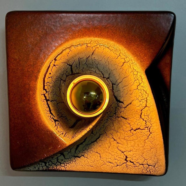 German Brown Square Ceramic Wall Light by Hustadt Keramik, 1970 For Sale - Image 3 of 18